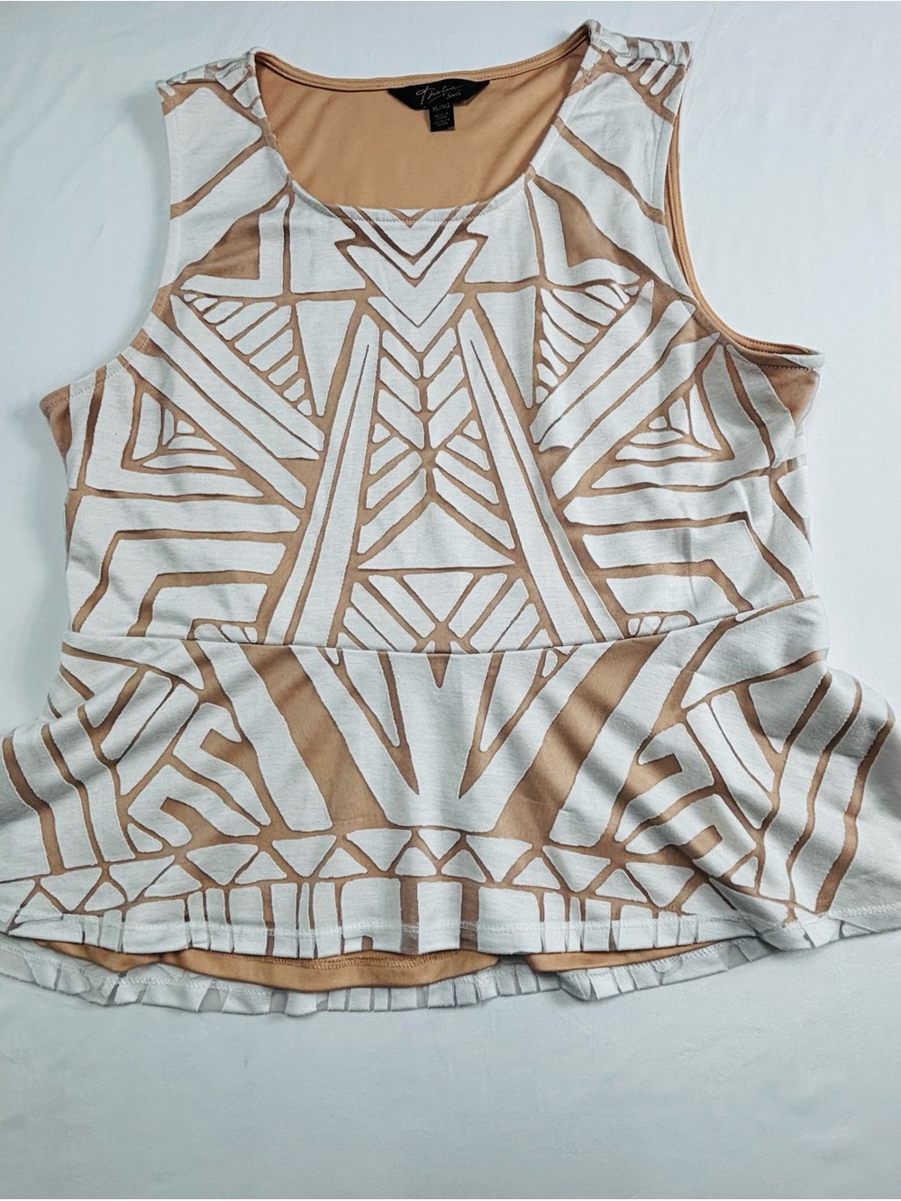 Taylor & Sage Cream and Tan Geometric Sleeveless Top W630